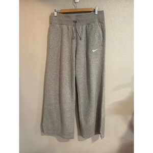 Nike Wide Leg Sweatpants Women Medium Gray Fleece Drawstring Lounge Pants